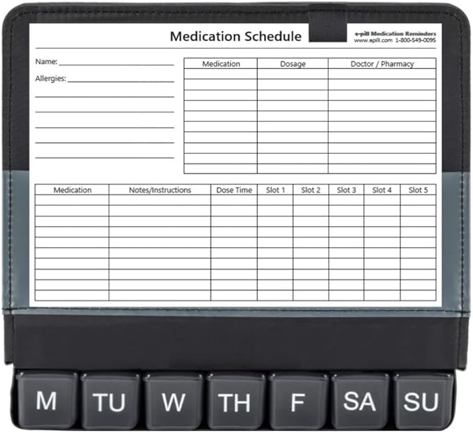 e-Pill 5 Times a Day x 7 Day Large Weekly Pill Organizer, Vitamin and Medicine Pill Box - with Discreet Case (Black)