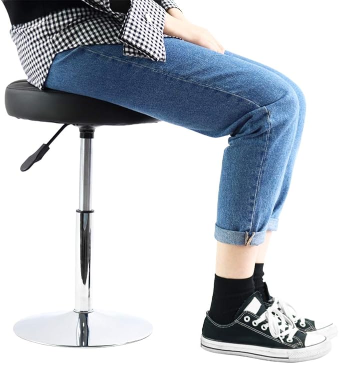 FURWOO Short Round PU Leather Shop Stool - Padded Stool for Salon,SPA,Manicure and Vanity - Small Black