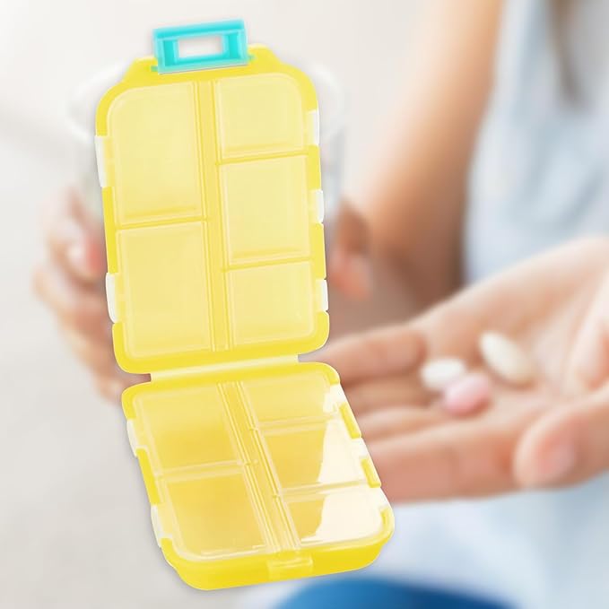 Travel Pill Organizer Portable Pocket Pill Case Small Pill Box for Purse Medicine Organizer Have 10 Compartments Storage Vitamin Fish Oil by INVODA (Yellow)