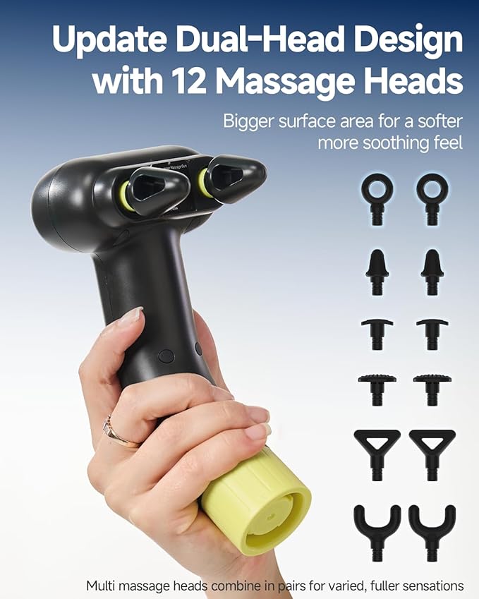 Dual Head Massage Gun Deep Tissue 3-in-1 Back Massager with Detachable Extension Handle for Hard-to-Reach Areas, Gym & Home Use for Men and Women,FSA-HSA Eligible