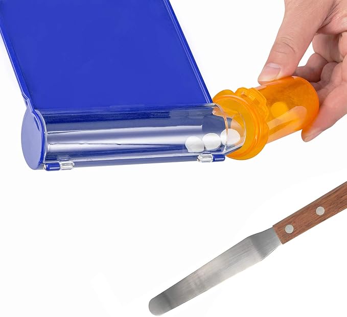 Medarchitect Right Hand Pill Counting Tray with Spatula (Blue - Wood Handle)