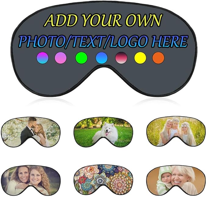 Personalized Eye Mask, Custom Eyeshade Blindfold Add Your Design Image Text Customized Eye Cover with Adjustable Strap for Sleeping Travel Work Naps Blocks Light, Darkgray