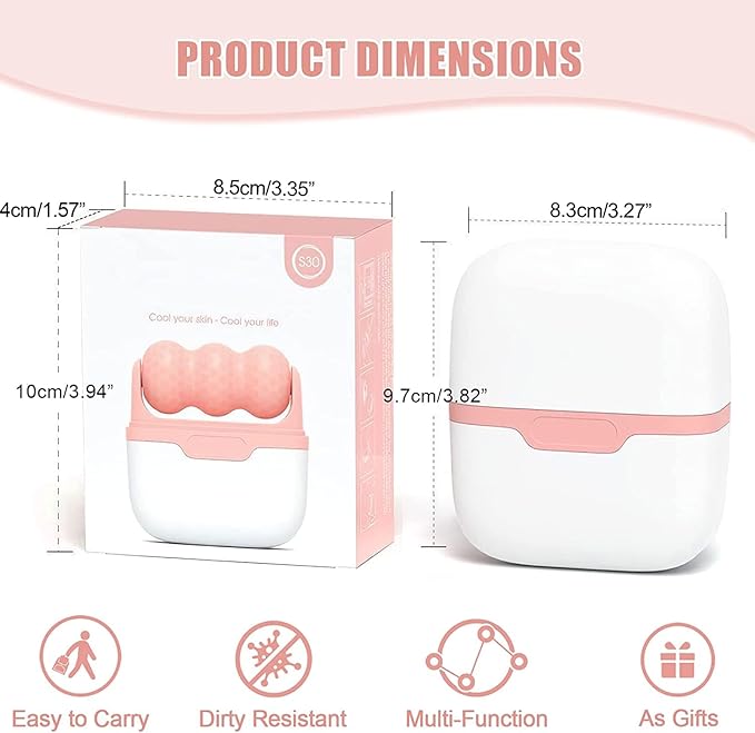 Deashun 2 in 1 Ice Roller for Face Eye, Face Massager Roller for Eye Puffiness, Reduces Wrinkles, Relief Migraine and Minor Injury, Cold Facial Skin Care Tools Ice Roller (Pink)