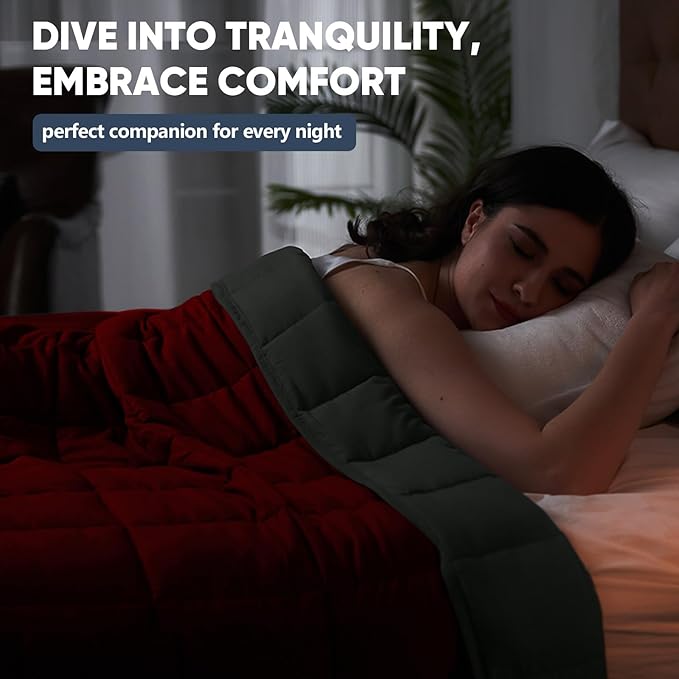 yescool Weighted Blanket for Adults (12 lbs, 60" x 80", Red Grey) Cooling Heavy Blanket for Sleeping Perfect for 110-130 lbs, Queen Size Breathable Blanket with Premium Glass Bead, Machine Washable