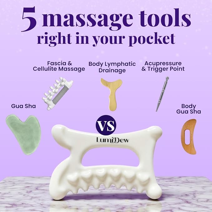 Ceramic Guasha Tool for Face & Body - Lymphatic Drainage Massager, Face Sculpting Tool, Jawline Shaper & Double Chin Reducer - Self Care Gifts