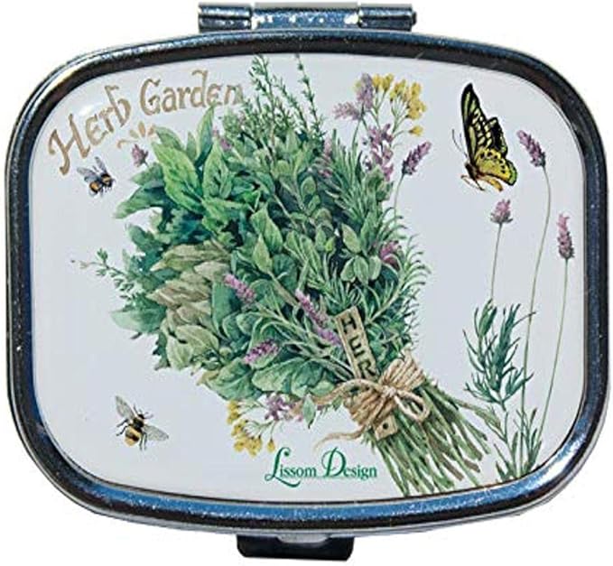 Lissom Design Pill Boxes - Small Pillbox for Purse or Pocket, Travel Organizer for Medicine or Jewelry, 2-Compartments, Herb Garden