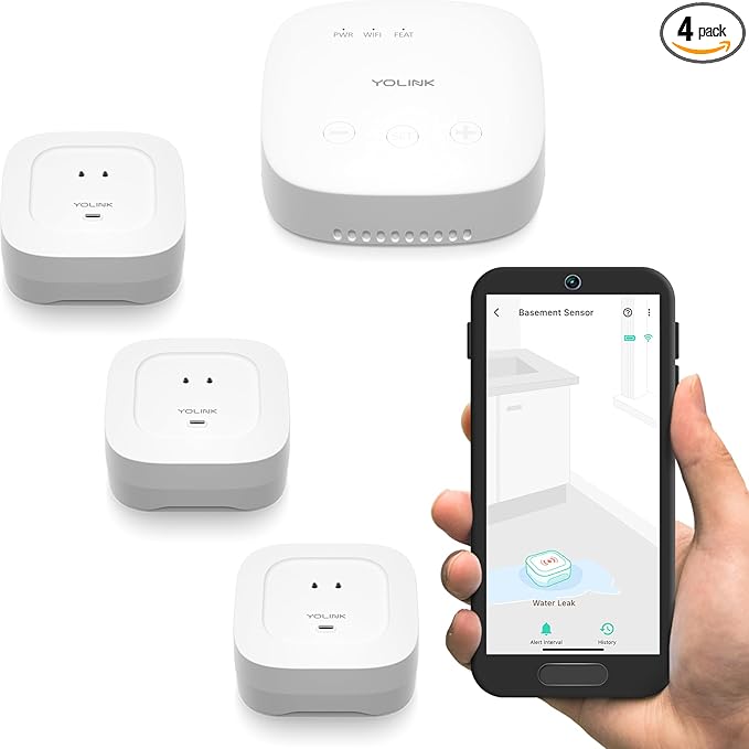 YoLink Smart Home Starter Kit: SpeakerHub & Water Leak Sensor 4 with 105dB Audio Alarm 3-Pack, SMS/Text, Email & Push Notifications, Freeze Warning, LoRa Up to 1/4 Mile Open-Air Range, w/Alexa, IFTTT