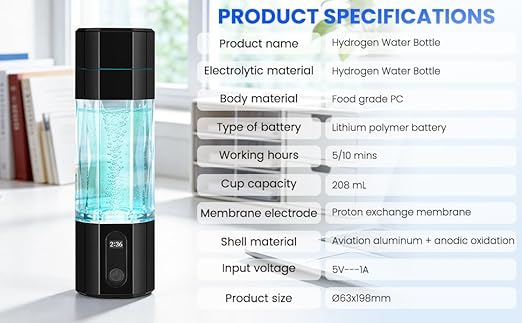 Hydrogen Water Bottle 10,000+PPB - PPB Molecular Hydrogen Infusion - SPE/PEM Technology (Black)