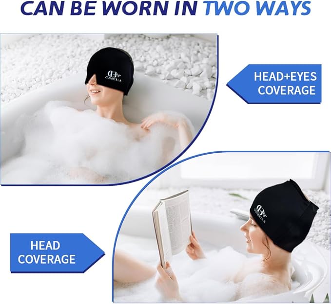 Migraine Relief Cap, Soothing Headache Ice Face Mask Products, Hot and Cold Therapy, Migraine Headache Relief Cap for Migraine, Sinus, Puffy Eyes, Tension, Stress and Hangover(Black)