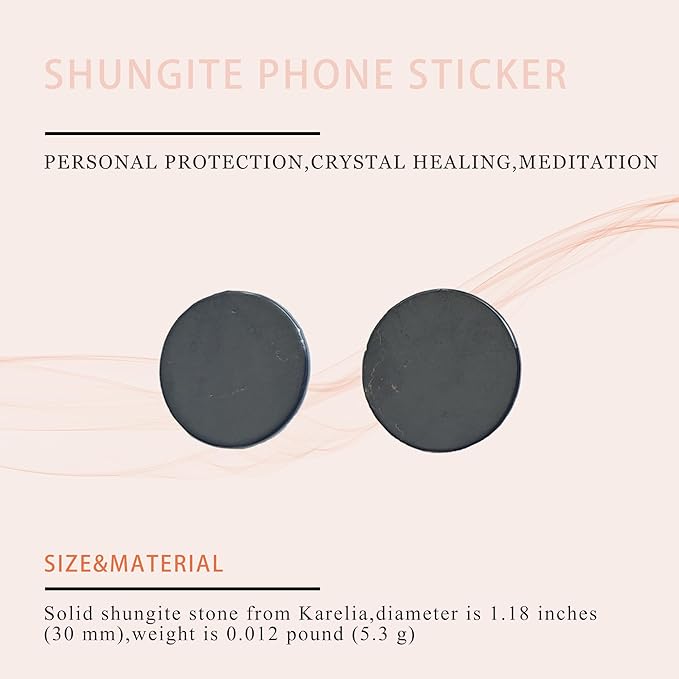 Gadget Protection Shungite Stickers for Cell Phone 2 pcs | Round Sticker Plates for Bad Vibes Blocking | Polished Shungite Stone Plates (30mm 2pc)