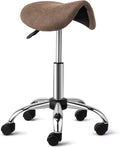 OmySalon Saddle Stool Rolling Chair, Ergonomic Saddle Chair with Swivel Wheels, Adjustable Hydraulic Stylist Cutting Stool for Salon Tattoo Massage Office Medical, Walnut