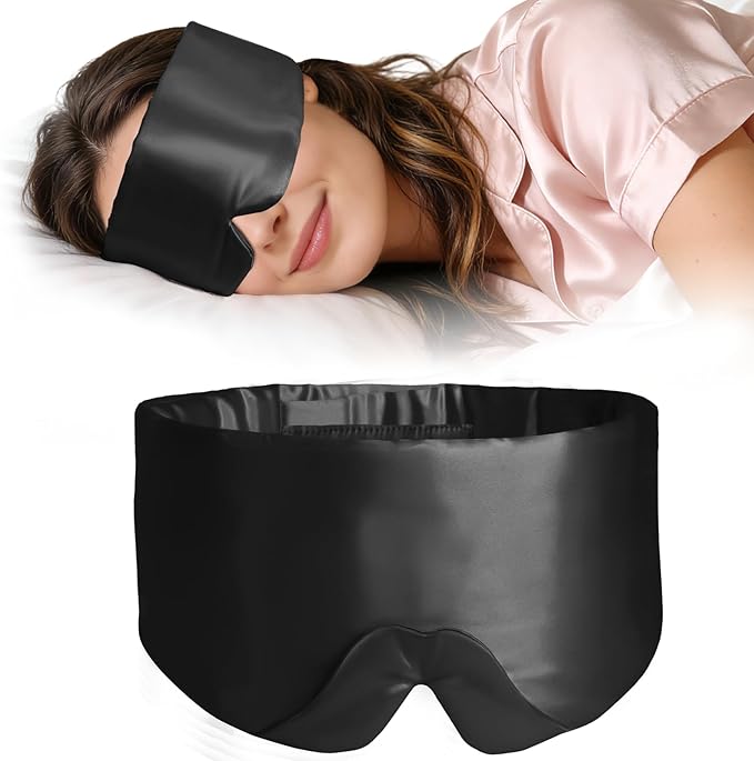 ZIMASILK 100% 22 Momme Mulberry Silk Sleep Mask - Full Silk Filled, Ultra-Soft & Breathable, Face-Hugging Blackout Eye Cover for Sleeping (Black)