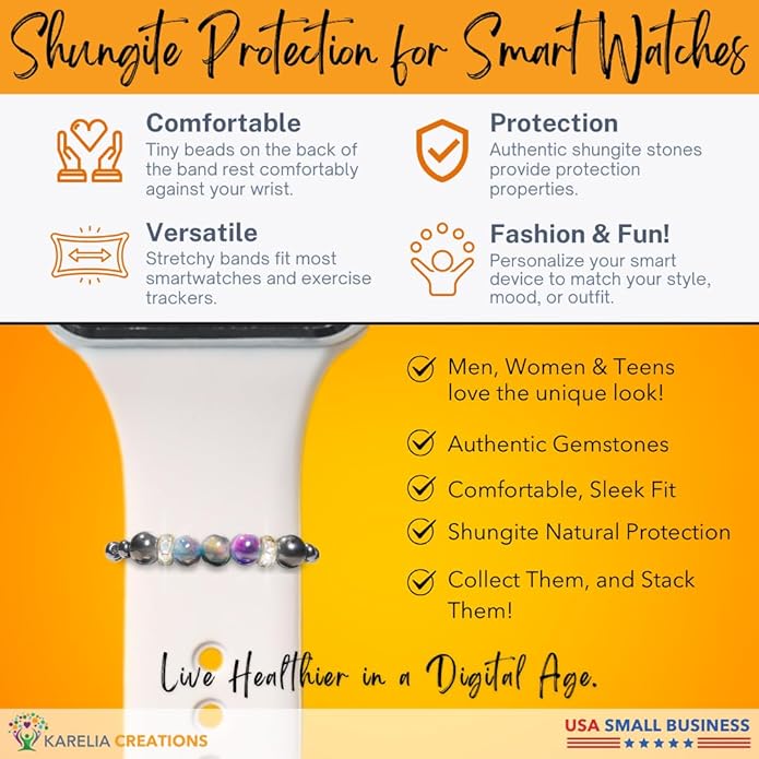 Shungite Smart Watch Band Bling Decor Charm | Compatible with Apple iWatch Galaxy Oculus | 38mm 40mm 41mm 42mm 44mm 45mm 49mm | Smartwatch Protection