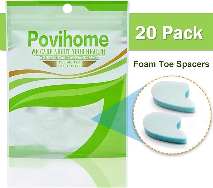 Povihome 20 Pack Foam Toe Spacers(2/5" Thick), 3-Layer Toe Separators - Large Size - to Align Crooked, Overlapping Toe, Relieve Corn, Blister and Reduce Irritation