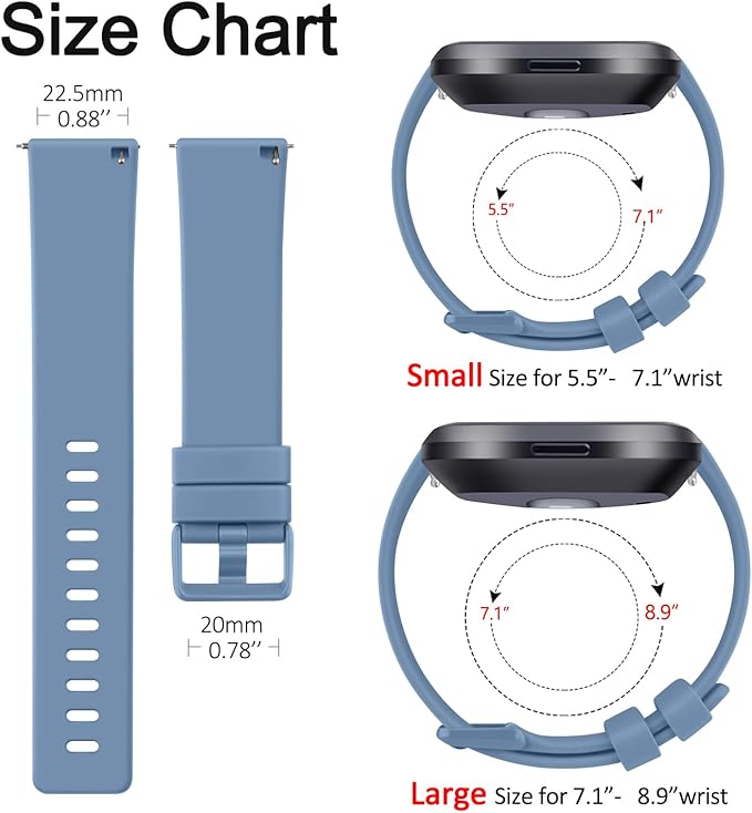 Mugust Sport Bands Compatible with Fitbit Versa, Classic Soft Silicone Replacement Wristbands Straps for Fitbit Versa 2 Smart Watch Women Men (Small, Senior Blue)