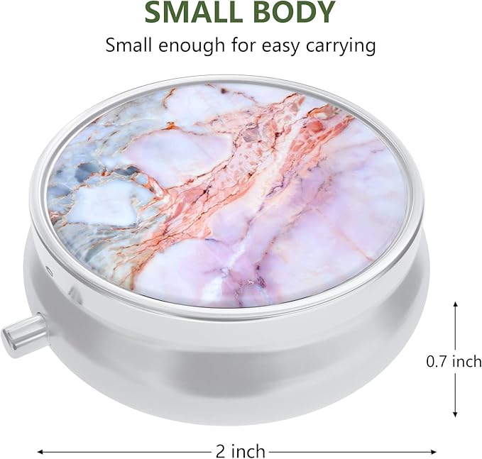 Nipichsha Pill Box, Small Pill Case for Purse & Pocket, Cute Travel Medicine Organizer, Portable Medicine Container Holder to Hold Vitamins, Medication, Fish Oil & Supplements, Marble Pink