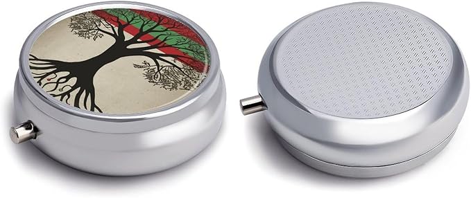Tree of Life Palestinian Flag Pill Box Travel Pill Case for Purse Pocket Weekly Medicine Organizer with Mirror 3 Compartment Round Medicine Case Portable PillcaseHolder for Daily