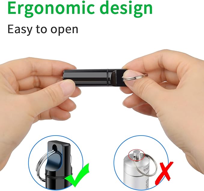 Small Pocket Pill Box Keychain, Aluminium Alloy Portable Mini Pill Organizer Case Container for Purse, Waterproof Metal Pill Holder Medicine Bottle for Outdoor Camping Travel (Red)