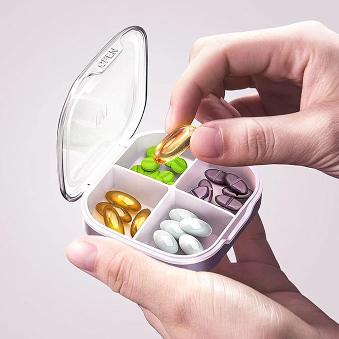 Pill Case Compartment Portable Pill Organizer Divided Vitamin Box Medicine Holder for Daily and Travel Use-4 Compartments-Russet