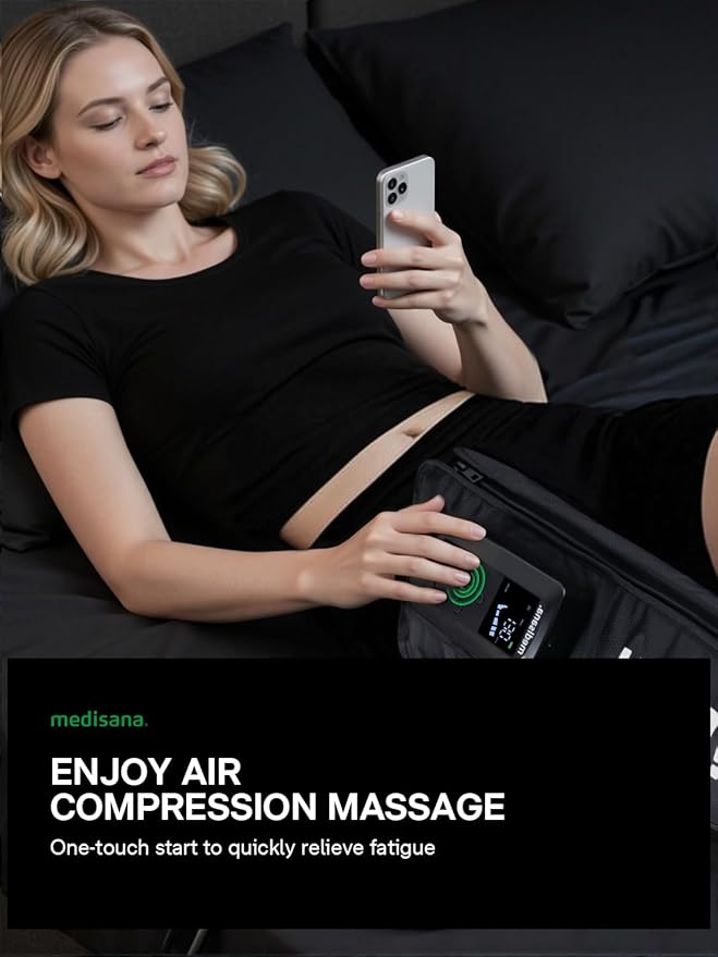 Medisana Leg Compression Massager, Cordless Rechargeable Air Pressure Boot with Multi-Customize Modes, Intensities & Timer, Leg Compression for Circulation, Pain Relief, Recovery, Christmas Gifts