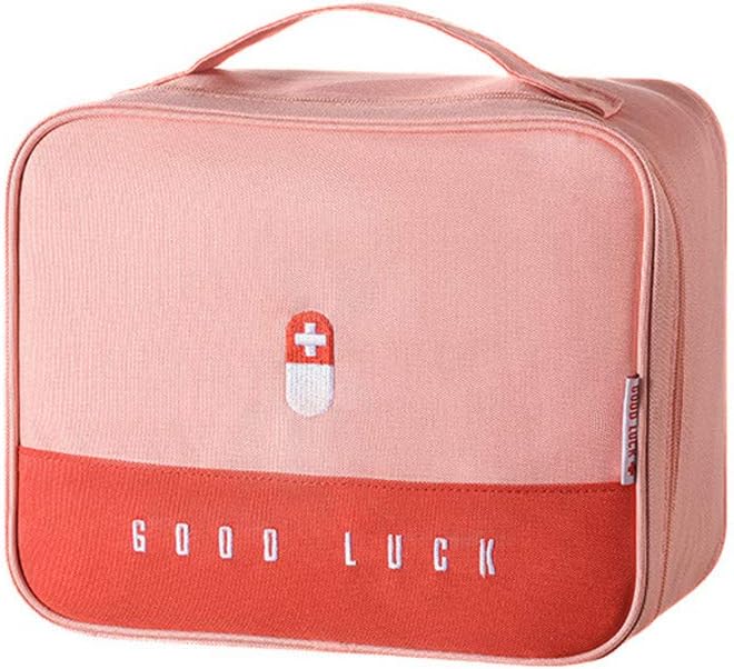 First Aid Kit Bag Empty Travel Medication Pouch Big Zippered Oxford Medical Survival Kit Carrier Handy Medicine Pills Drugs Package Organizer with 5 Pocket+1 Main Holder-9.8x7.9x5.3Inch (Pink-L)