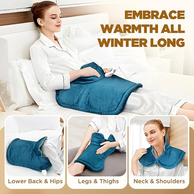 Graphene Heating Pad for Neck Shoulders Back, Weighted Electric Pad, 3X Deep Heating & Soft Flannel, 6 Heat Settings, 4 Timer Options, Machine Washable, 22"x18", Gifts for Women Men Mom Dad