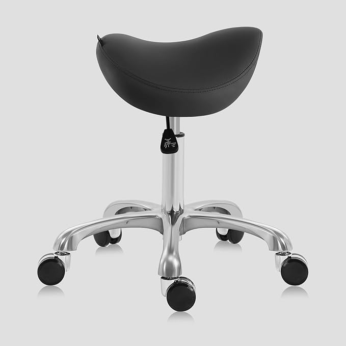 Ergonomic Saddle Stool, Adjustable Pneumatic Swivel Rolling Saddle Seat with Wheels for Hygienic, SPA, Salon, Home and Office, Haku 506 Series