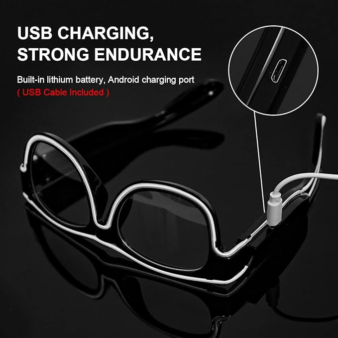 Ainiv Wireless Light Up Glasses 3 Modes LED Luminous Glasses Glow in the Dark for Parties, DJ, EDM, Halloween, Christmas
