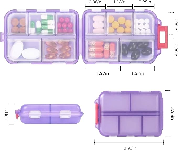 Travel Pill Organizer Portable Pocket Pill Case Small Pill Box for Purse Medicine Organizer Have 10 Compartments Storage Vitamin Fish Oil by INVODA (Purple)