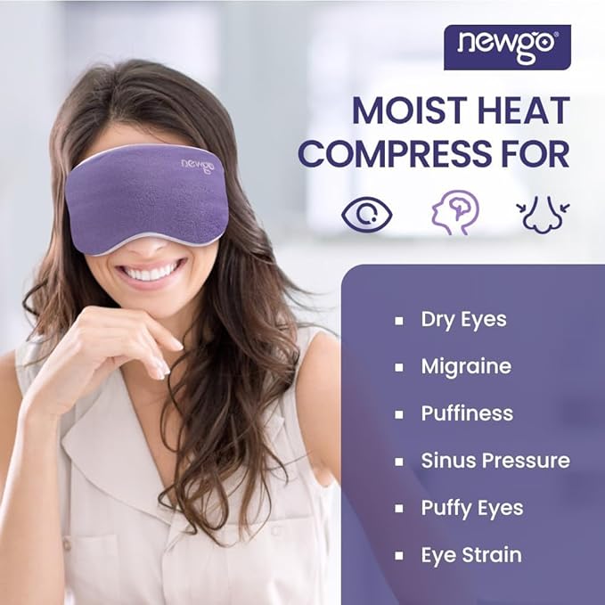 NEWGO Microwave Heated Eye Mask Soothing Relief for Dry Eyes, Heat Therapy Warm Eye Compress with Removable Cover for Stye, Blepharitis, Relaxation or Gift Choice - Purple