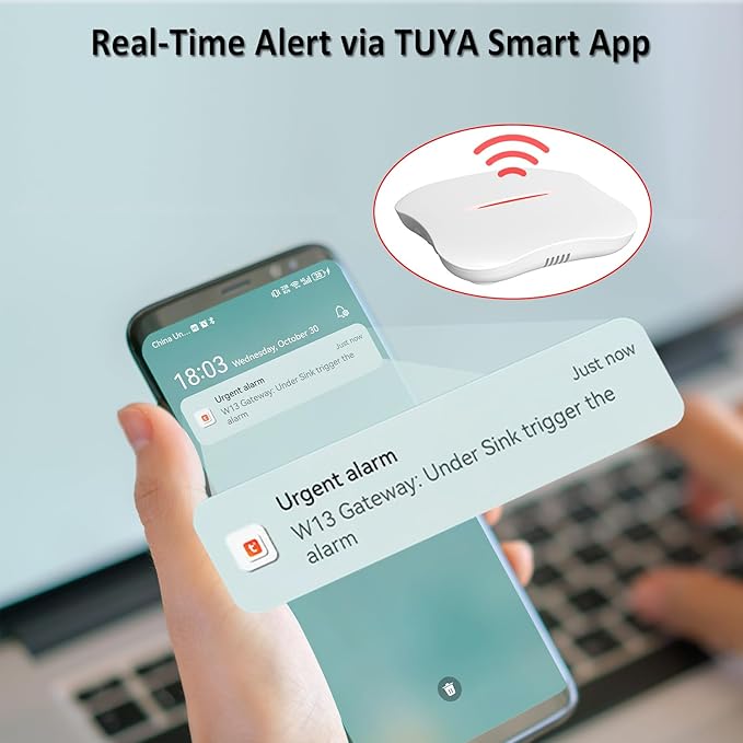 WiFi Water Leak Detector for Home with App Notification, 1 2.4Ghz Gateway + 6 WD61 Sensor, 120dB Water Flood/Drip Alarm for Basement/Kitchen/Bathroom/Toilet/Laundry Room,Sink/Pipe/Faucet Leakage Alert