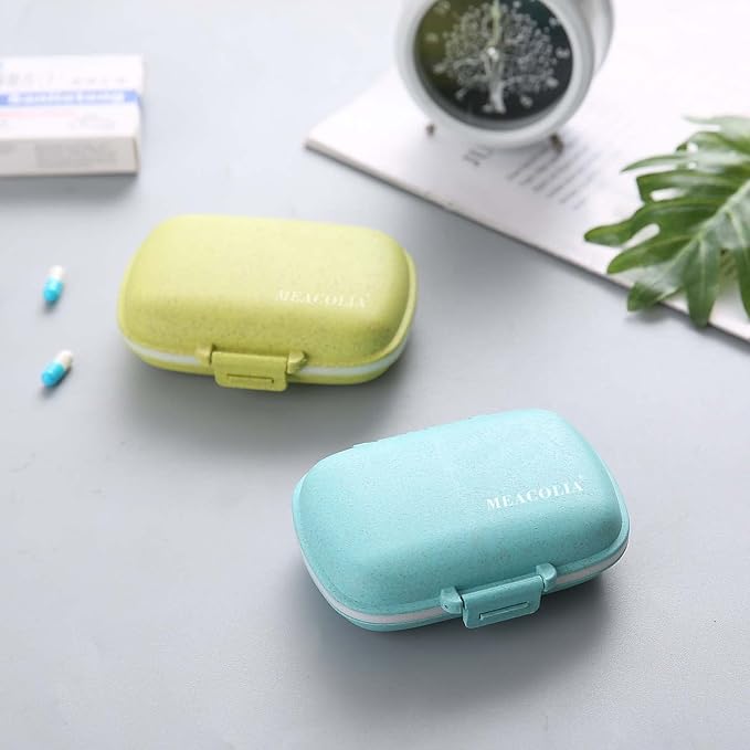 8 Compartments Travel Pill Organizer, Daily Pill Case Small Pill Box for Pocket Purse, Portable Pill Container Medicine Vitamin Organizer (Blue & Green)