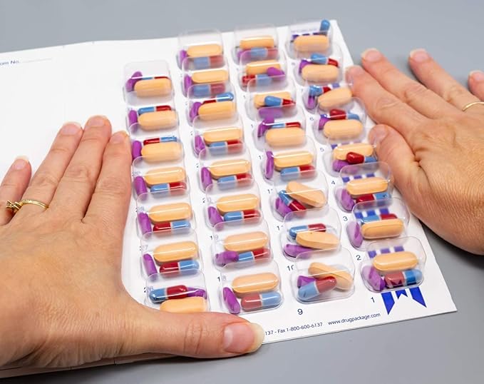 Monthly XL Cold Seal Medication Blister Pack System Cards for Pills -One Piece Unit Dose Tri-Fold Booklet, Easy No Extra Equipment Needed, Just Fill and Seal (31 Day Monthly - 6 Pack)