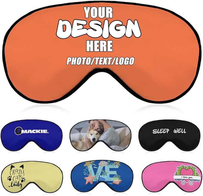 Custom Sleep Mask with Photo Text Logo, Customized Eye Mask for Men Women Kids Pressure-Free Comfy Adjustable Silky Skin-Friendly, Non-Allergic Eye Cover Custom,#Coral