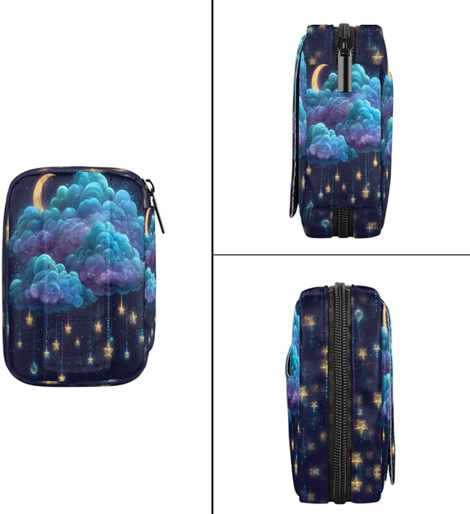 Stars Clouds Moon Pill Case Everyday Travel, 7 Day Weekly Medicine Pill Box Compact Portable Pills Bottle Organizer with Zipper for Daily Vitamin Medicine Holder Bottle Organizers Bag