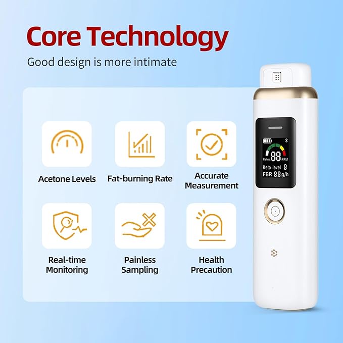 Ketone Breath Monitors for Ketosis Tracking - Ketone Monitoring Breath Analyzer Ketosis Tester | Portable, Professional-Grade Ketone Breath Meter - Accurately Monitor Ketonsis in Your Breath