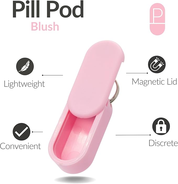 Micro Keychain Pill Holder Single Pack – Lightweight Magnetic Pill Organizer for Daily Medication Storage, Portable Pill Case for Travel, Durable and Discreet (Blush)