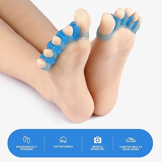 ActiveFlow Blue Toe Spacers – Dynamic Bunion Corrector & Hammer Toe Straightener for Overlapping Toes, Plantar Fasciitis Relief – Performance Gel Toe Separators for Running, Yoga & Athletic Recovery – Washable & Reusable (2 Pairs)