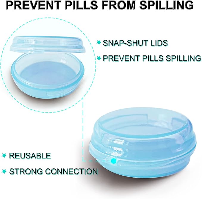 Pill Organizer for Pocket, Mini Pill Box for Pocket Purse, Portable Travel Pill Container, Small Secure Storage for Supplements & Daily Care (Black-Pink-Blue 6 PCS)