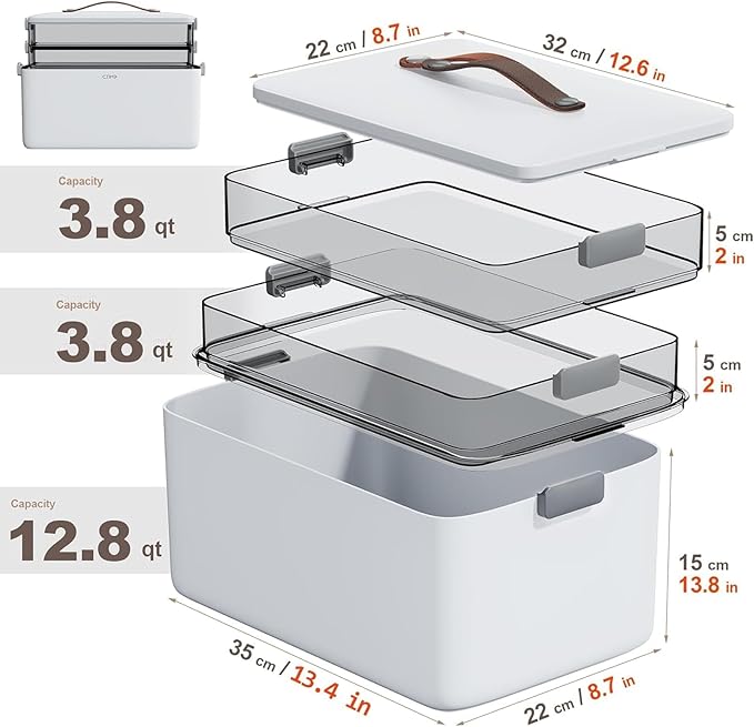 Spreezy 3-Tier Portable Medicine Organizer Box with Transparent Compartments, Home & Travel First Aid Kit, Easy-View Stackable Storage Case for Pills, Bandages & Medical Supplies