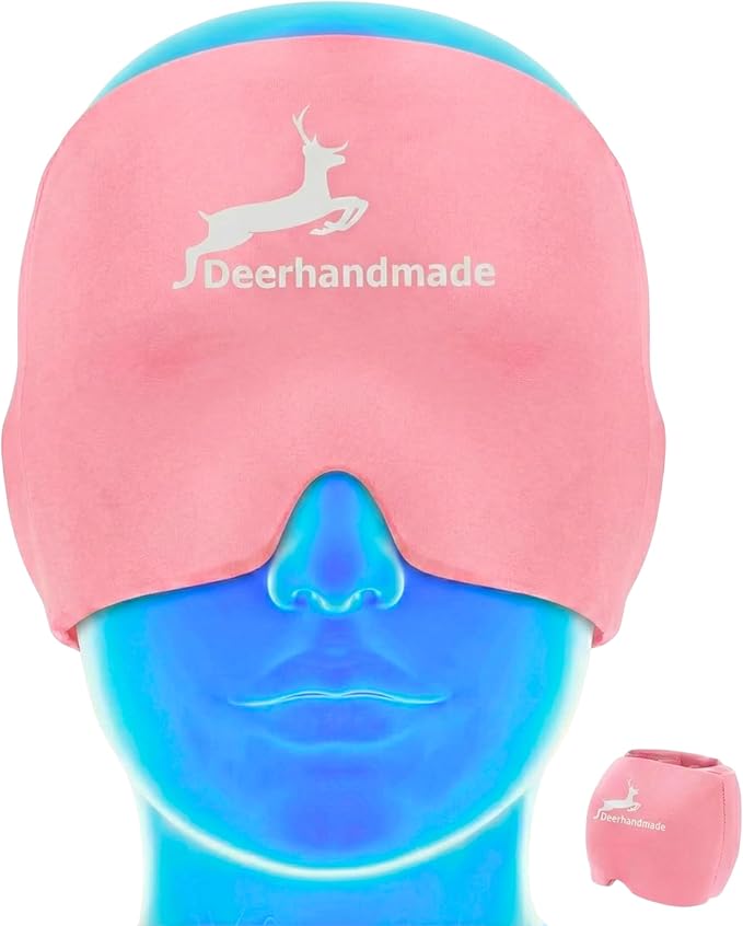 Migraine Relief Cap, One Size Fits All Hot/Cold Gel Head Wrap, Migraine Cooling Eye Mask, Strong Elastic Comfort Fit, Reusable Durable for Stress & Headache Relief, FSA|HSA Eligible, Gift Box (Pink)