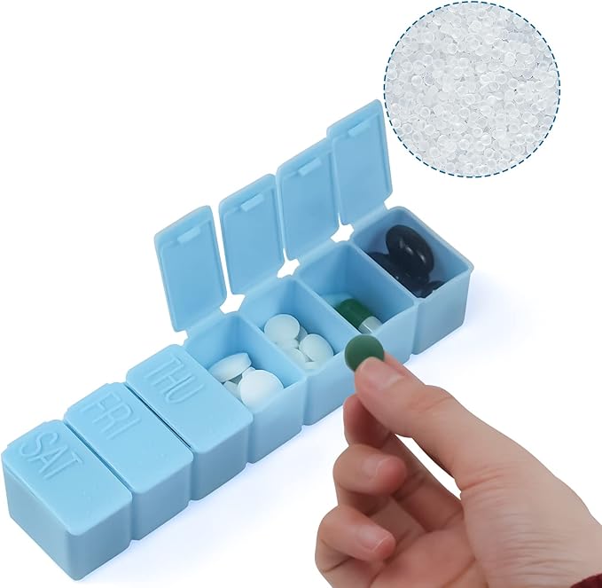 Weekly Small Pill Organizer, 7 Day Pill Case, Daily Vitamin Case Medicine Box, Pill Containers for Medicine Supplements Fish Oil(2Pcs,Blue)
