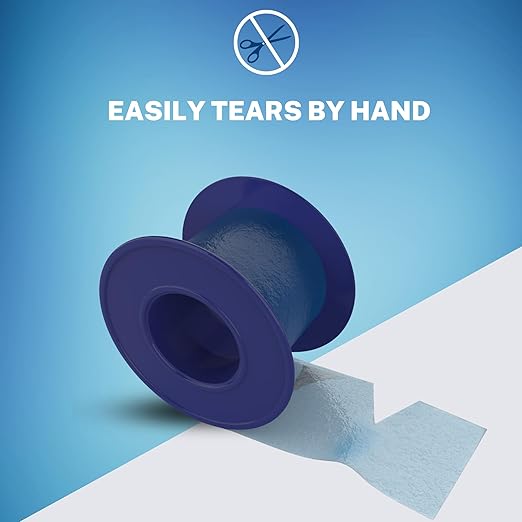 Niveus Gentle Silicone Tape Strips - Dentist Developed, Clear Soft Perforated Silicone Adhesive, FSA HSA Approved, for Sensitive Skin (1 Blue Tape Roll)