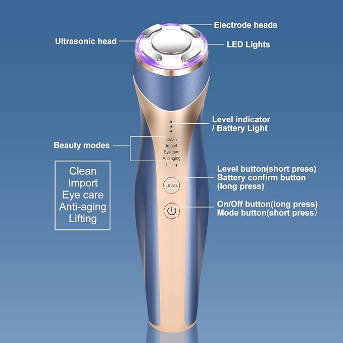 MiSMON High Frequency Facial Machine, 5 in 1 Mutifunctional Facial Massager Skin Tightening Light Theraphy Machine for Face