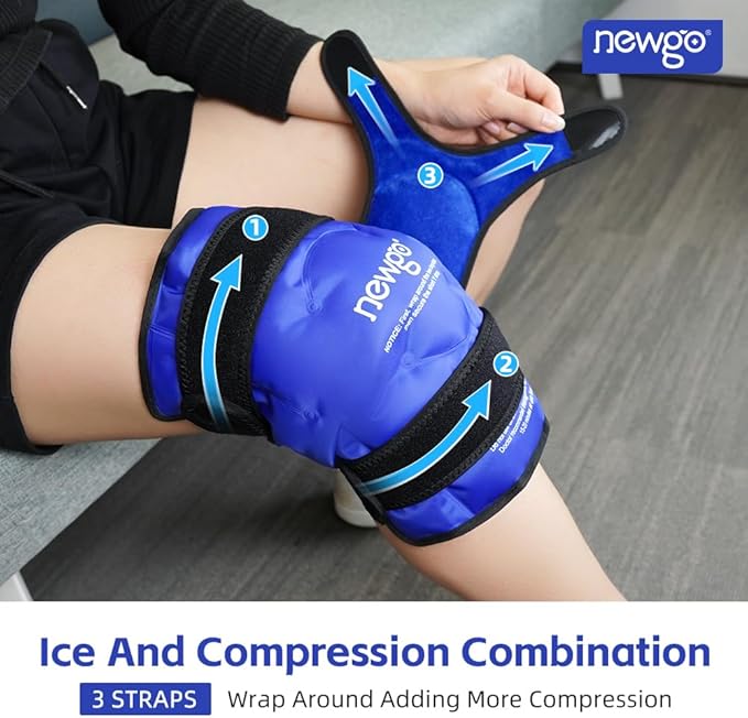 NEWGO XL Ice Pack for Knee Injuries Reusable, Knee Ice Pack Wrap Around Entire Knees for Replacement Surgery Recovery, Gel Cold Pack Wrap for Meniscus Tear, ACL, Swelling Pain Relief - Blue