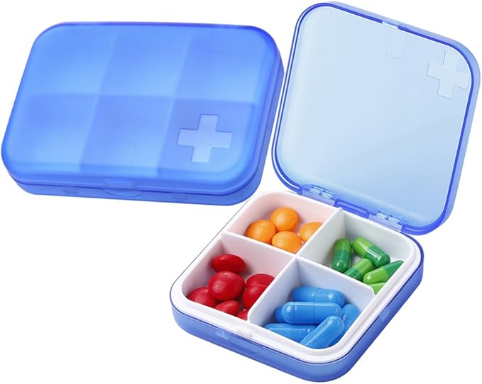 Portable Pill Organizer - Slim Pill Box for Purse or Travel, Compact Pill Case(4+6 Compartment,Blue)