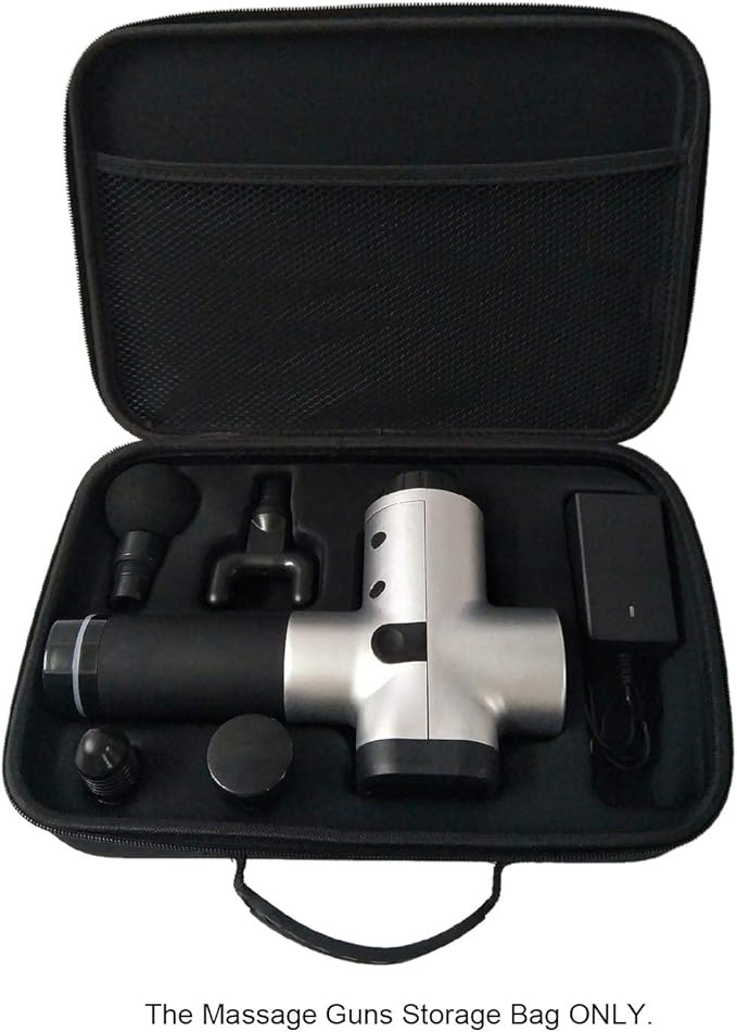 Ymiko Massage Gun Holder, Massage Gun Bag, Black (EVA, 600D Cloth, Mutispandex) Massage Gun Carrying Case With Handle with capable of storing a massage gun, 4 massage heads, and an adapt