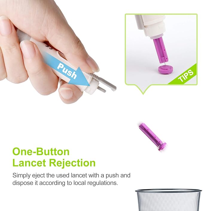 AUVON Lancing Device with Less Pain Design, Blood Sample Pen and Twist Top 100pcs 30 Gauge Lancets for Blood Sugar Level Monitoring