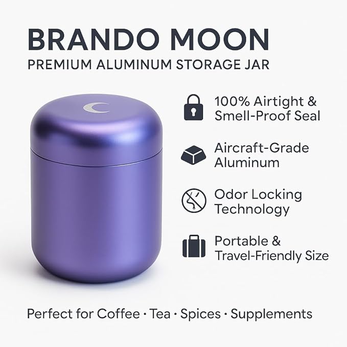Brando Moon Metal Pill Container Airtight Storage Jar - 1.8 x 2.8” Pocket Size Portable Pill Box Case – Sturdy Storage Organizer for Coffee, Pills and other Small Components while Traveling
