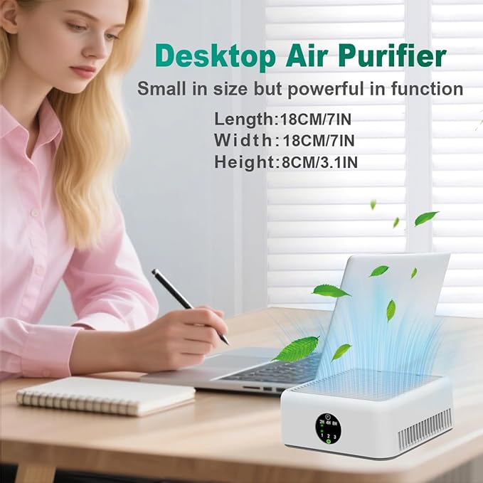 Air Purifiers for Home,True HEPA Small Air Purifier for Dorm Room, Up to 615 Ft²,15dB Quiet,for Smoke Odors,Portable Mini Air Purifier,Desk Air Filter for Office, RV,Bedroom,Travel (Elegant White)